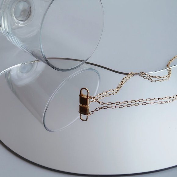 NEW 18K Gold Plated Lock Padlock Pendant Link Chain Paper Clip Necklace - Picture 4 of 6